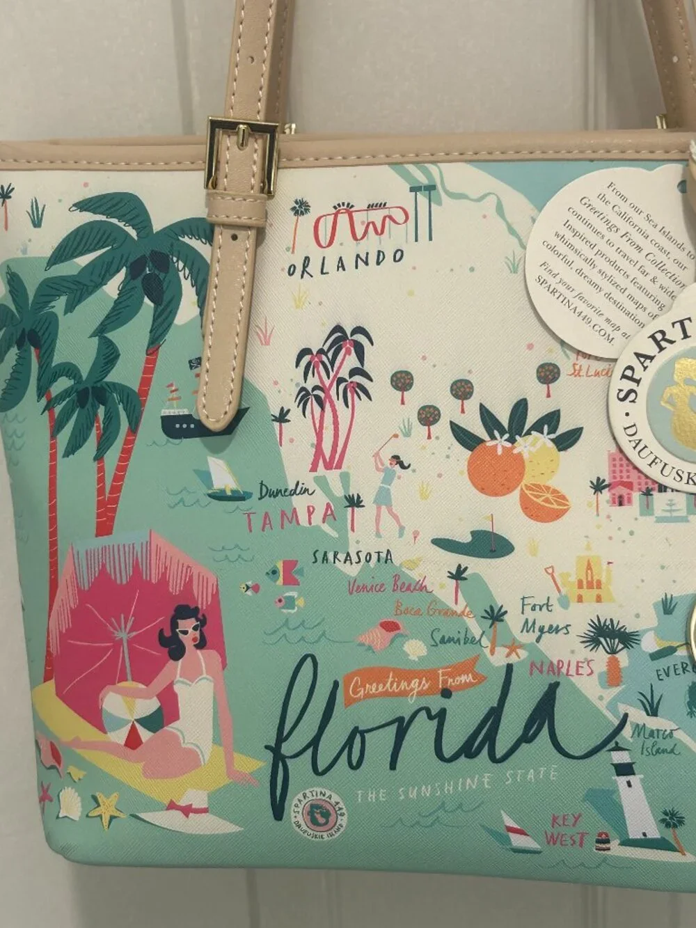 Spartina 449 Florida Map Tote Bag Greetings From Florida Mermaid RETIRED NWT